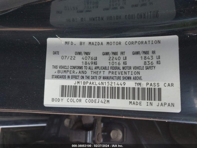 JM1BPAKL4N1521449 Mazda Mazda3 Select