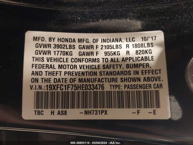Honda Civic Ex-l 2017 19XFC1F75HE033476 Image 9