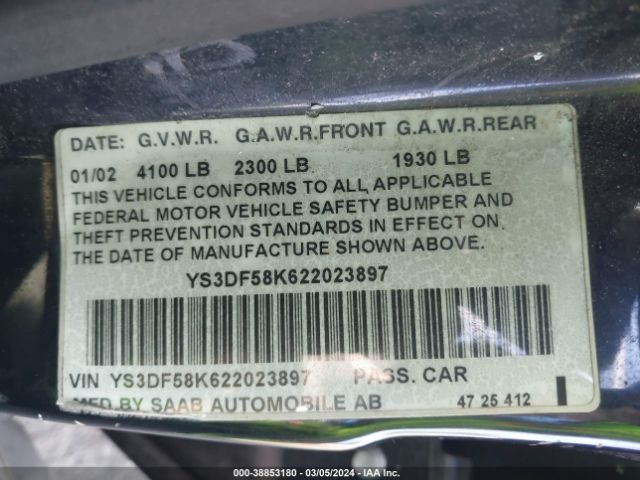 2002 SAAB 9-3 YS3DF58K622023897 Photo 8