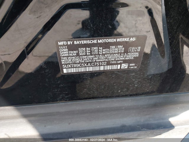 BMW X3 Xdrive30i 2018 5UXTR9C5XJLC75102 Image 9