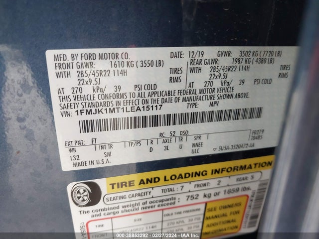 Ford Expedition Platinum Max 2020 1FMJK1MT1LEA15117 Image 9