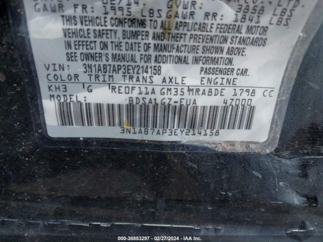 3N1AB7AP3EY214158 Nissan SENTRA SL