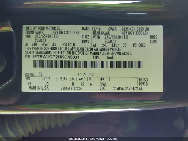 Ford F-150 Xl 2017 1FTEW1CP2HKC45031 Image 9