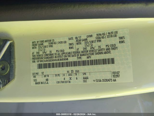 1FMCU0GD0HUE85508 Ford ESCAPE SE