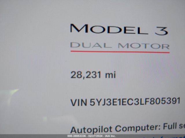 5YJ3E1EC3LF805391 Tesla Model 3 Performance Dual Motor All-wheel Drive