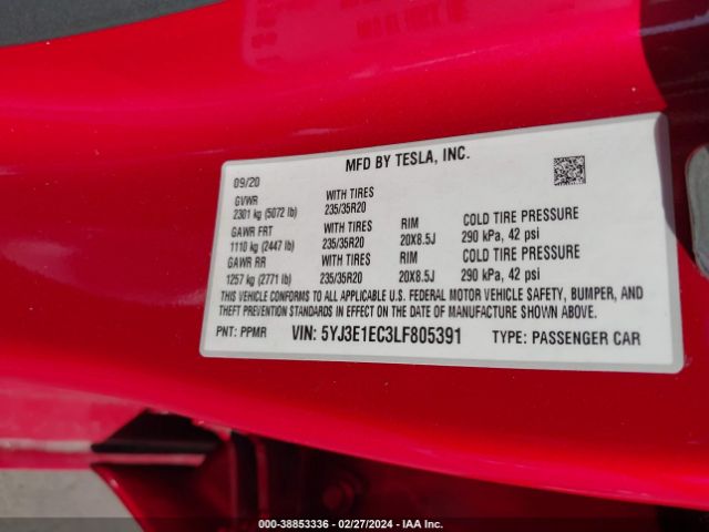 5YJ3E1EC3LF805391 Tesla Model 3 Performance Dual Motor All-wheel Drive