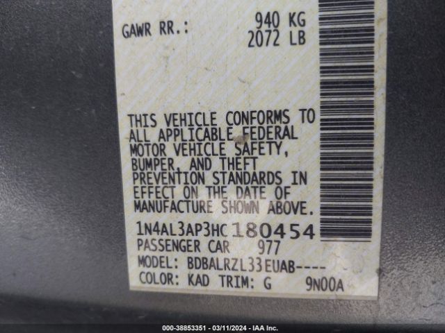 1N4AL3AP3HC180454 Nissan Altima 2.5 Sl