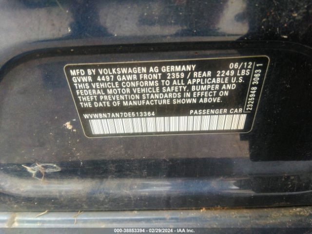 2013 VOLKSWAGEN CC WVWBN7AN7DE513364 Photo 8