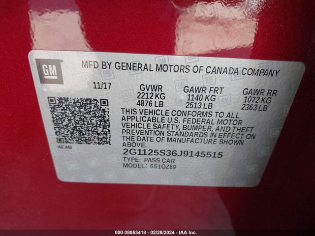 Chevrolet IMPALA 2LZ 2018 2G1125S36J9145515 Image 9