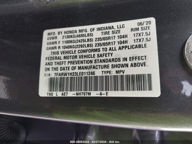 Honda Cr-v 2wd Lx 2020 7FARW1H23LE011246 Image 9