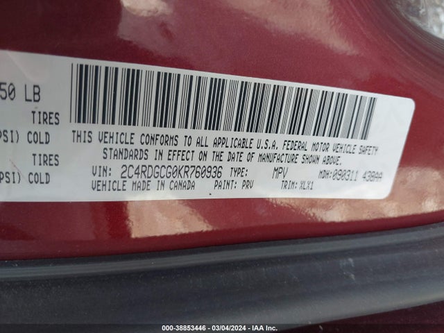 Dodge Grand Caravan Sxt 2019 2C4RDGCG0KR760936 Image 9