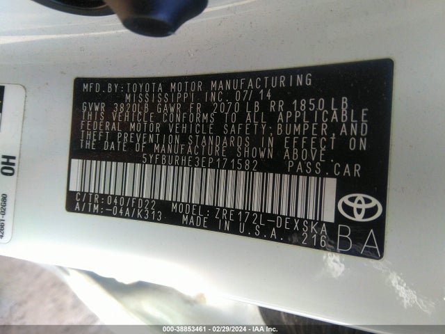 Toyota Corolla S Plus 2014 5YFBURHE3EP171582 Image 9