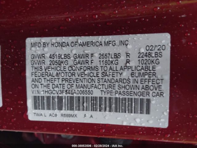 1HGCV3F54LA006550 Honda Accord Hybrid Ex-l