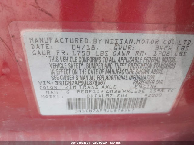 Nissan Versa 1.6 Sv 2018 3N1CN7AP9JL878567 Image 9
