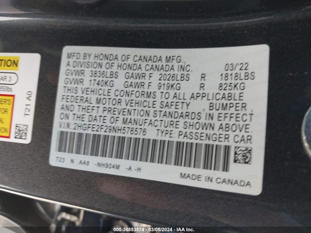 Honda Civic Lx 2022 2HGFE2F29NH576576 Image 9