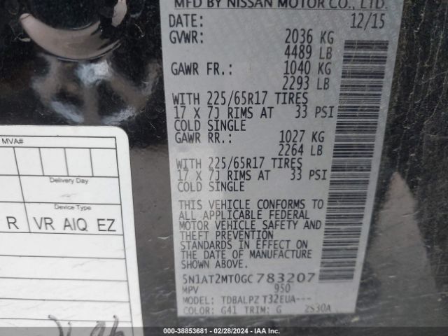 5N1AT2MT0GC783207 Nissan Rogue S/sl/sv
