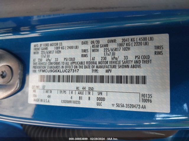 2020 FORD ESCAPE 1FMCU9G6XLUC27317 Photo 8
