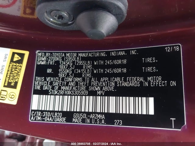 Toyota Highlander Xle 2019 5TDKZRFHXKS305909 Image 9
