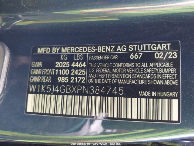 W1K5J4GBXPN384745 Mercedes-Benz Cla 250 Coupe