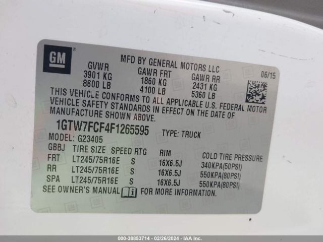 1GTW7FCF4F1265595 GMC Savana 2500 Work Van