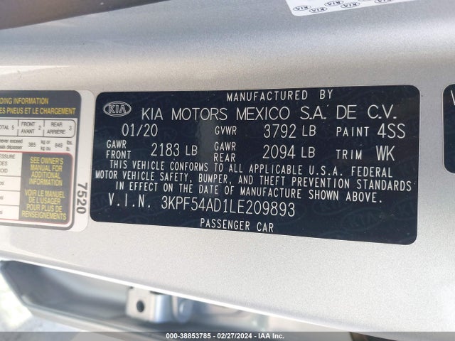 KIA FORTE EX 2020 3KPF54AD1LE209893 Image 9
