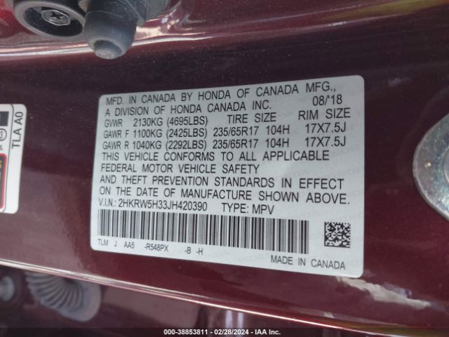2HKRW5H33JH420390 Honda CR-V LX
