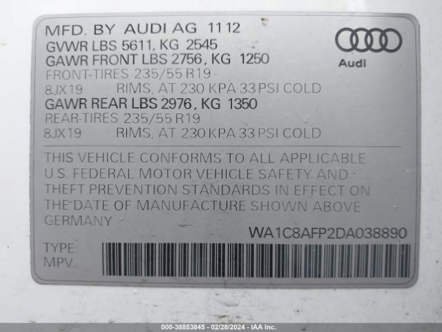 2013 AUDI Q5 HYBRID WA1C8AFP2DA038890 Photo 8