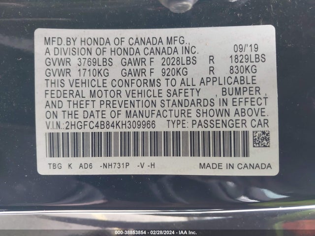 Honda Civic Sport 2019 2HGFC4B84KH309966 Image 9