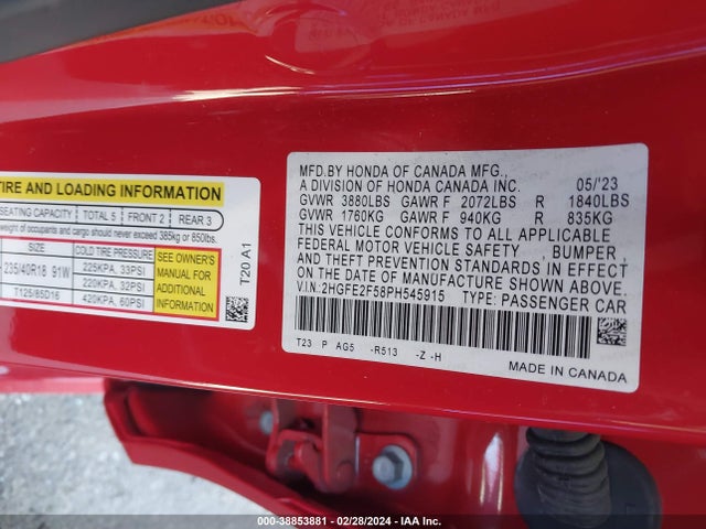 Honda Civic Sport 2023 2HGFE2F58PH545915 Image 9