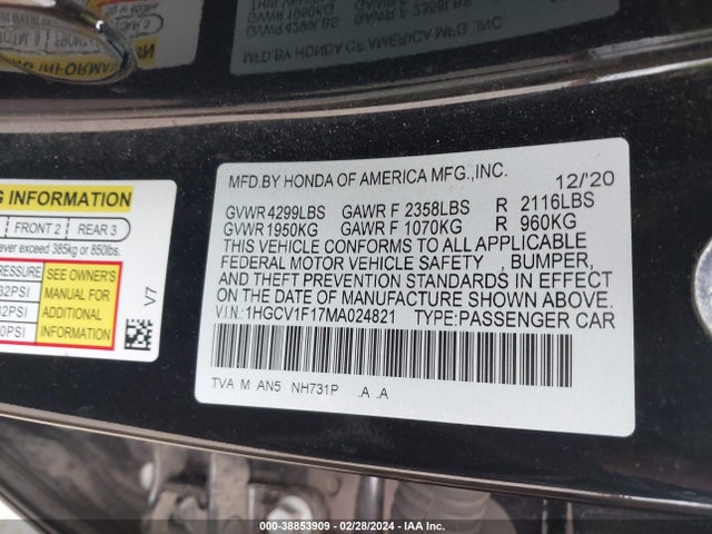 Honda ACCORD LX 2021 1HGCV1F17MA024821 Image 9