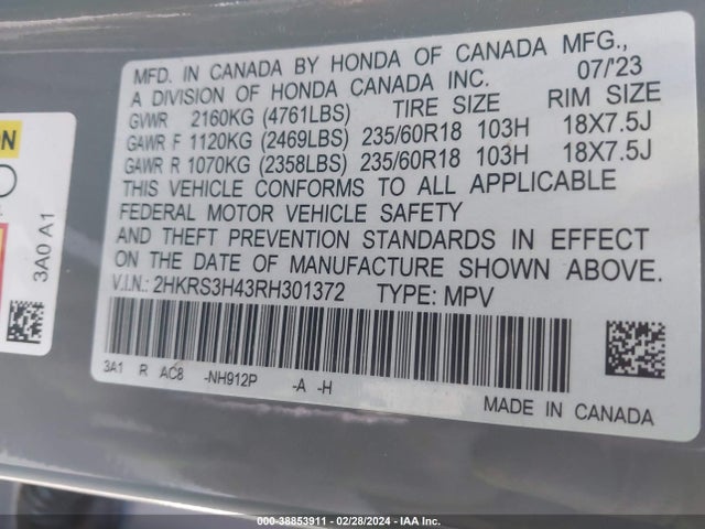 Honda Cr-v Ex 2wd 2024 2HKRS3H43RH301372 Image 9