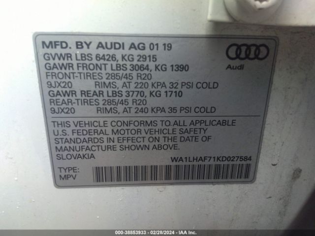 WA1LHAF71KD027584 Audi Q7 45 Premium