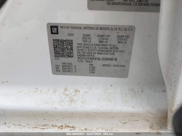3GCUYAEF5LG309878 Chevrolet Silverado 1500 4wd  Short Bed Wt