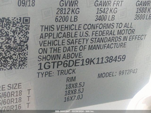1GTP6DE19K1138459 GMC CANYON SLT
