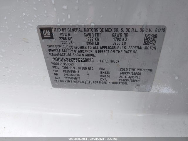 Chevrolet Silverado 1500 2lz 2015 3GCUKSEC5FG258030 Image 9