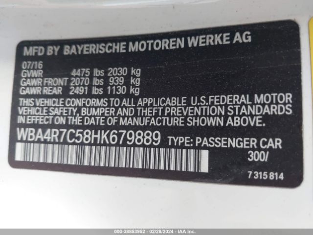 WBA4R7C58HK679889 BMW 430I