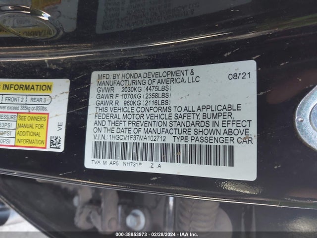 Honda Accord Sport 2021 1HGCV1F37MA102712 Image 9