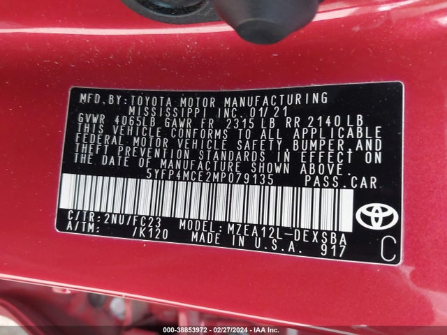 Toyota COROLLA SE 2021 5YFP4MCE2MP079135 Image 9