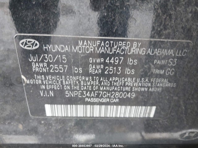 Hyundai Sonata Limited 2016 5NPE34AF7GH280049 Image 9