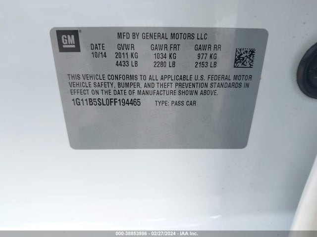 Chevrolet MALIBU LS 2015 1G11B5SL0FF194465 Image 9
