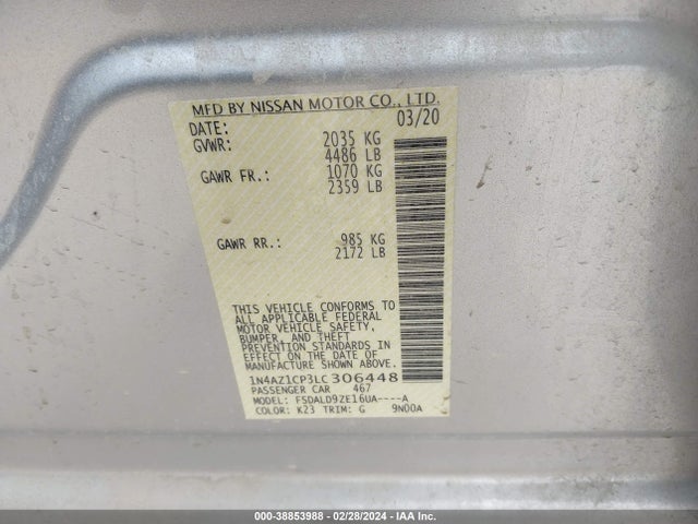 Nissan Leaf Sv 40 Kwh 2020 1N4AZ1CP3LC306448 Image 9