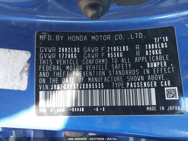 Honda Civic Ex-t 2018 JHMFC1F37JX005535 Image 9