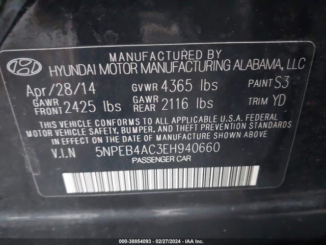 Hyundai SONATA GLS 2014 5NPEB4AC3EH940660 Image 9