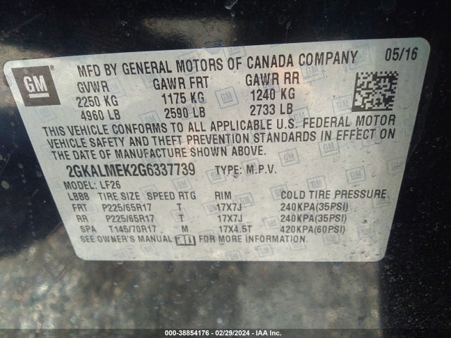 GMC Terrain Sle-1 2016 2GKALMEK2G6337739 Image 9