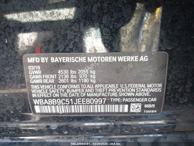 BMW 330I 2018 WBA8B9C51JEE80997 Image 9