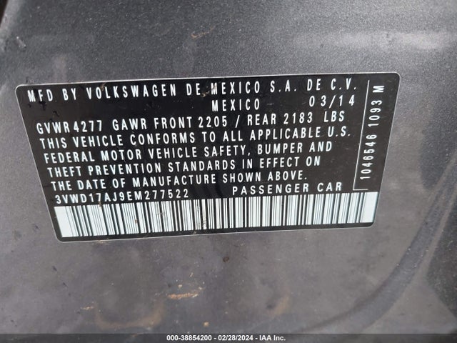 3VWD17AJ9EM277522 Volkswagen Jetta 1.8t Se