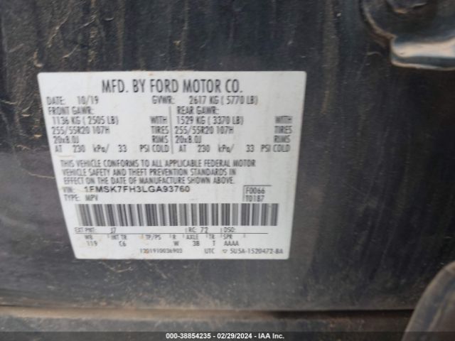1FMSK7FH3LGA93760 Ford Explorer Limited