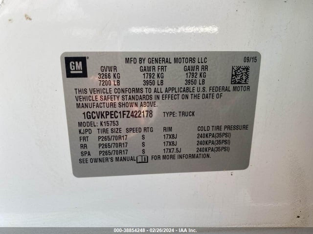 Chevrolet SILVERADO 2015 1GCVKPEC1FZ422178 Image 9