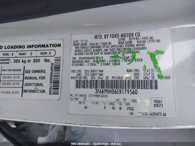 Ford FUSION SE 2014 3FA6P0HD6ER179560 Image 9