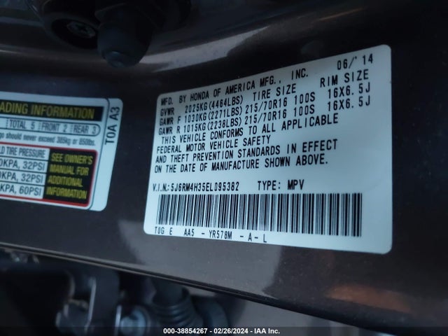 Honda CR-V LX 2014 5J6RM4H35EL095382 Image 9